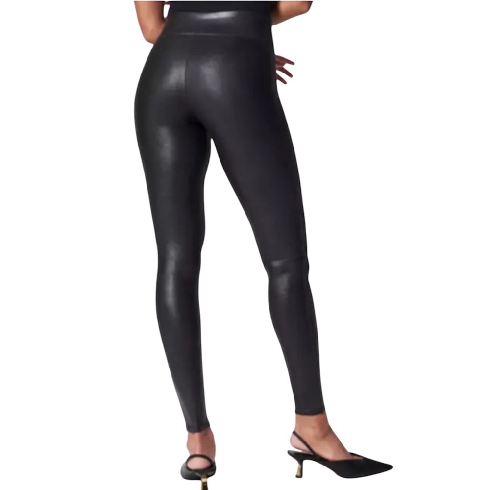 Spanx Faux Leather Leggings Black XL Edgy Shaping Waistband Stretch‎ NWT NEW